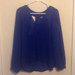 Royal blue top with shoulder blade cutouts